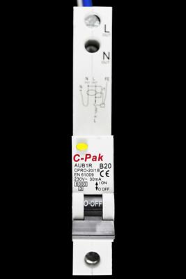 C-PAK 20 AMP CURVE B 6kA 30mA RCBO TYP AC AUB1R CPRO-20/1B CPRO-1B20