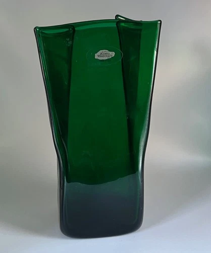 2004 Vintage Blenko ~ Emerald Green Paper Bag Art Glass ~ Large Vase ~ Free Ship