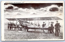 Postcard San Antonio TX Kelly Field Aviators Inspecting New Aeroplane C236
