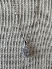 10k White Gold Natural Diamond Cluster Halo Pendant  Necklace, 18  Chain, 125