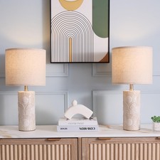 Set of 2 White Ceramic Floral Table Lamps for Living Room  Bedroom