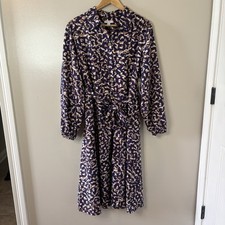 Nine West NEW Belted Midi Dress Navy Blue Abstract Long Sleeves Sz XXL