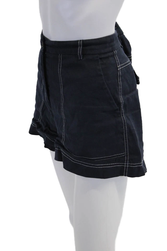 Pantalones Cortos Informales Pinko Mujer Lino Cremallera Cintura Alta Azul Sólido Talla 8 Foto 2 de 4