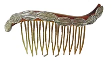 FAUX TORTOISE GOLD TONE TEXTURED CELLULOID HAIR COMB SWIRL MIDCENTURY ATOMIC