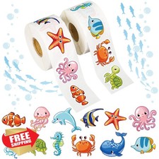 1200 PCS Ocean Animal Stickers Roll Cartoon Sea Life Sticker Fish Sticker Dea...