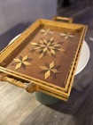 Wooden serving tray with marquetry star pattern inlay — photo 1