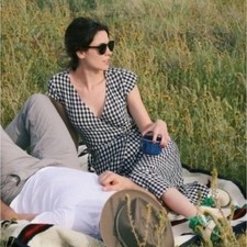 J. CREW Midi Wrap Dress in Soft Rayon Gingham Navy Blue White {2C33}