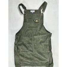 Jolt Olive Green Corduroy Overall Pinafore Dress Womens Medium Mini Jumper