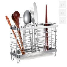 Silver Stainless Steel Utensil Holder, Drying Rack, Drain Tray, Counter Drainer