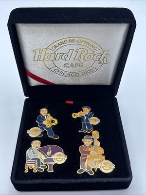 Hard Rock Cafe 4 Pin Set Chicago Grand Re-Opening 2000 Jazz Band In Box 1848