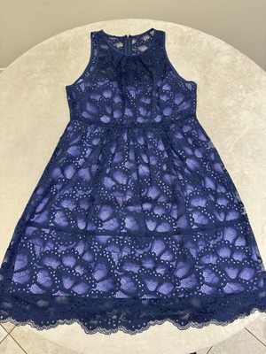 Nanette Lepore Women LACE OVERLAY Navy Blue Purple Floral Dress Size 8 |  eBay