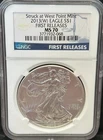 2013(W) WEST POINT Silver Eagle Dollar NGC MS70 FIRST RELEASES