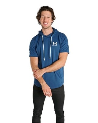 Under Armour Men's Rival Terry Short Sleeve Hoodie - Petrol Blue - Size Large