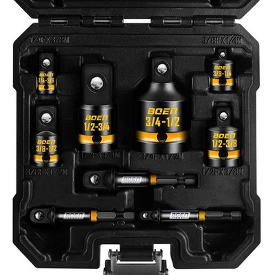 BOEN 9 Pcs Impact Socket Adapter & Reducer Set, 1/4'' & 3/8'' & 1/2'' &3/4'' Drive