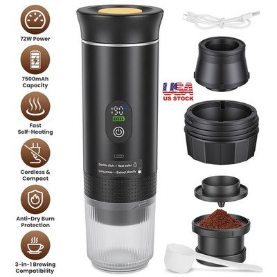 Mini Espresso Machine Cordless Self-Heating Coffee Maker Travel Coffee Maker