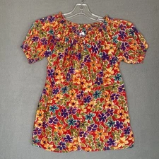 Gitano 90s Vintage Blouse Sz M Floral Button Front 100% Cotton  Hawaii Tropical