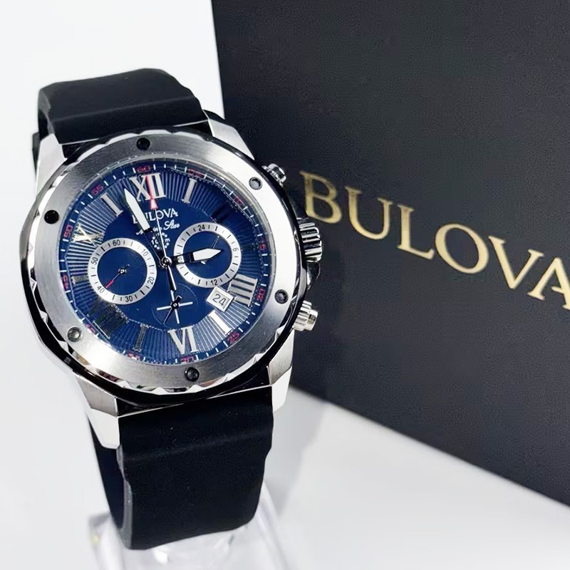 Bulova Marine Star 98B258 Blue Dial Rubber Strap Men's Quartz Watch 44mm