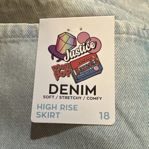 Justice Girls Ring Pop Collab Denim Skirt, Size 18 NEW shorts Under - Picture 5 of 5