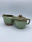 Frankoma Pottery Vintage Prairie Green Creamer and Sugar Bowl Set with Lid