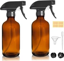 8oz Amber Glass Spray Bottles - 2 Pack Empty Refillable Bottles for Cleaning, Ha