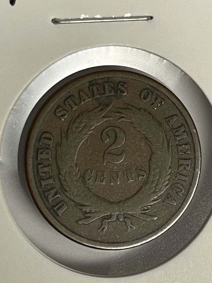 1871 2 CENT Piece Shield Bronze Low Mintage Original Vintage Antique Coin Free S - Image 2 of 4