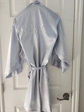 Davids Bridal Pearl "Bride" Robe Women's 1xl/2xl Light Blue Satin Long Sleeve