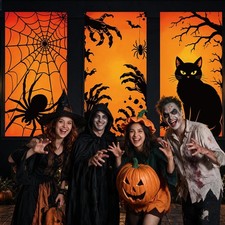 3 Pcs Halloween Silhouette Window Decor Large Spooky Hand Black Cat Spider Cl...