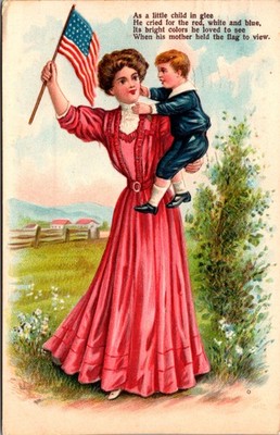 Patriotic Mother Child American Flag Poem Antique German Postcard 1908