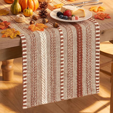 Caramel Farmhouse Stripe Braided Table Runner 12x72 Inch