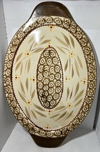 Temp-tations Tara Old World Brown Oval Platter Serving Dish 2 piece 12” and 13"