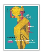 Delhi India - Vintage Aeroflot Soviet Airline Travel Poster by Asseriants 1964
