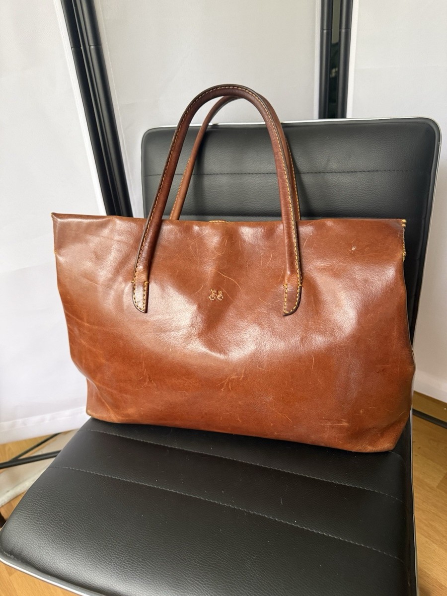Henry Cuir Leather Tote Bag Self-Standing Brown Handmade Authentic
