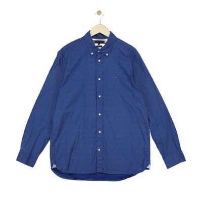 Tommy Hilfiger gemustertes Hemd Herren Größe XL blau Button-Down Langarm