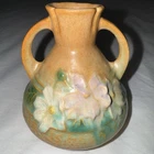 Roseville Art Pottery Cosmos 944-4 Tan Green 4” Double Handle Vase MCM VG+