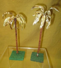 Pair of Antique Chenille Palm Trees, Wooden Bases Nativity Scene 1930-1950's