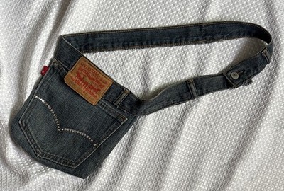 Handmade Upcycled Levi Denim Small Purse Recycled Fabric Bag Rhinestone Pocket