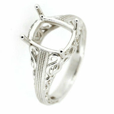 Sterling Silver Semi Mount Ring Setting Cushion Cu 10x8mm Art Deco Style Jewelry