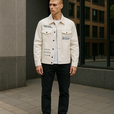 Antony Morato Herren Jacke XL Weiß Denim Knopfleisten Nicht Gefüttert Unisex