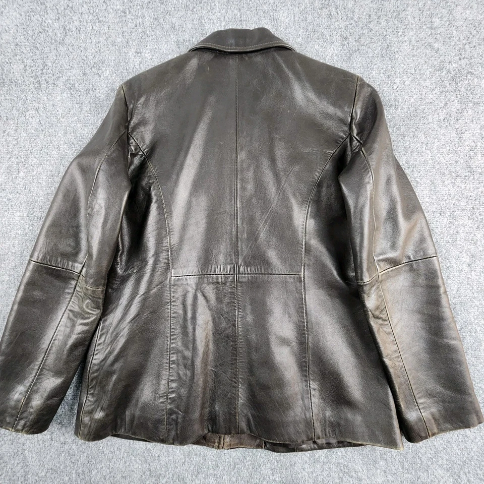 Petite Sophisticate S Brown Leather Jacket Zip Front Classic Americana Y2K Chic - Image 3 of 4