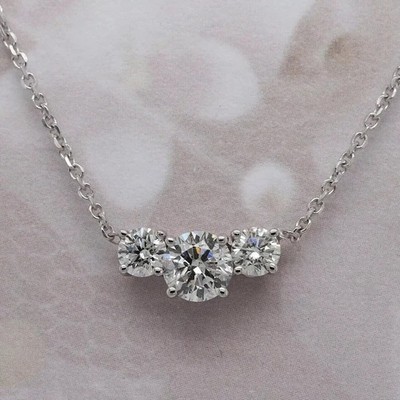 3Ct Round Lab Created Diamond 3 Stone Pendant Necklace 14K White Gold Plated