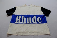 Rhude Men's Short Sleeve Henley Neck Colorblock T-Shirt LB3 Cream/Blue Size XS