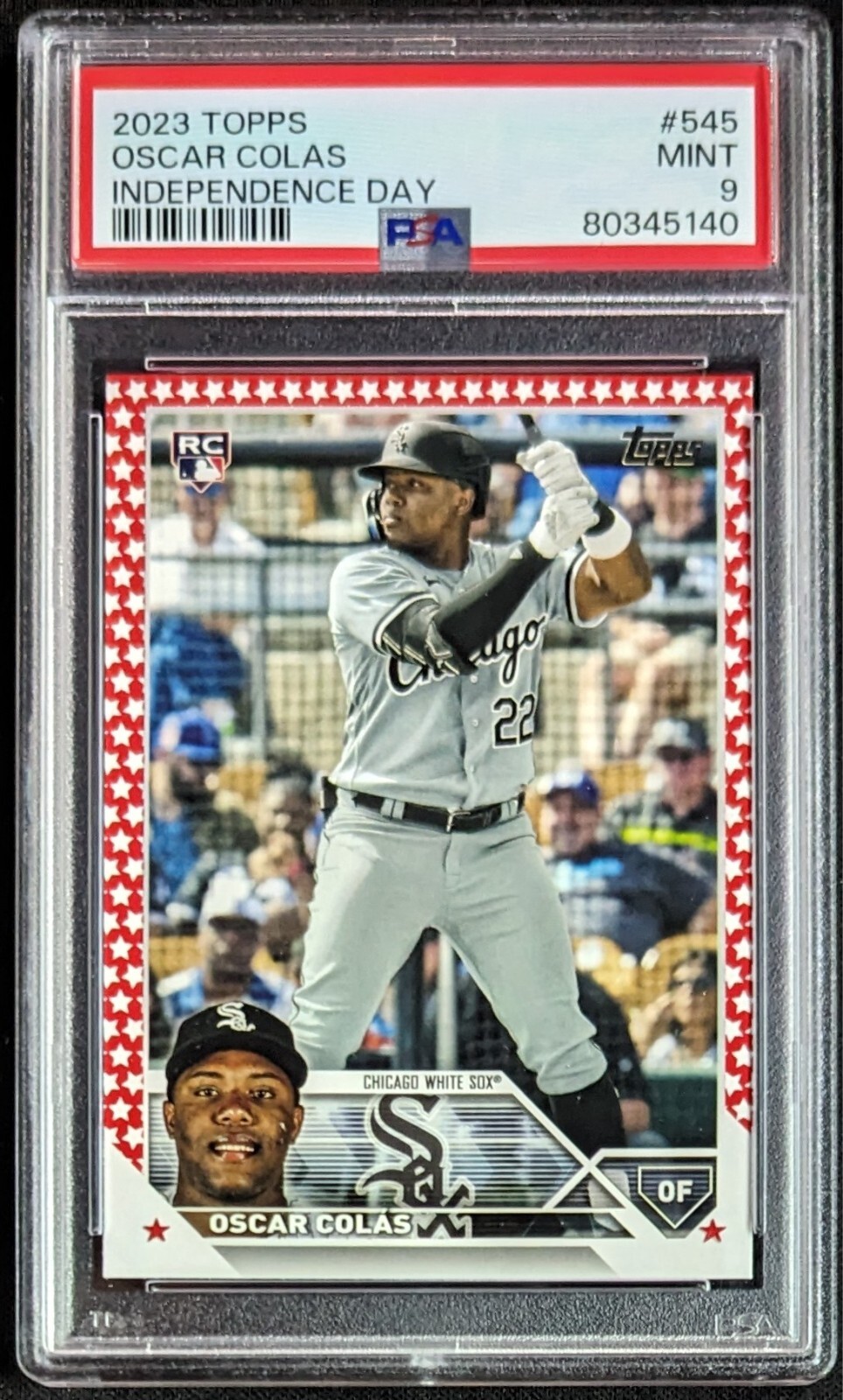 2023 Topps Oscar Colas RC #545 Independence Day /76 PSA 9 Chicago White Sox