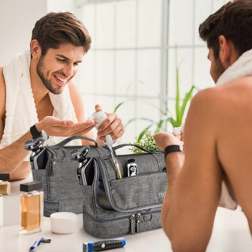 Waterproof Men Women Travel Toiletry Bag Bathroom Shower Bags with Hanging Hook - Picture 2 of 18