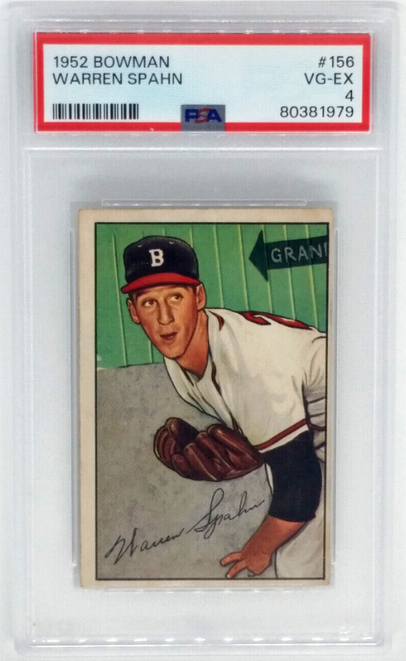 1952 Bowman #156 Warren Spahn Card - Graded PSA 4 VG-EX, Boston Braves
