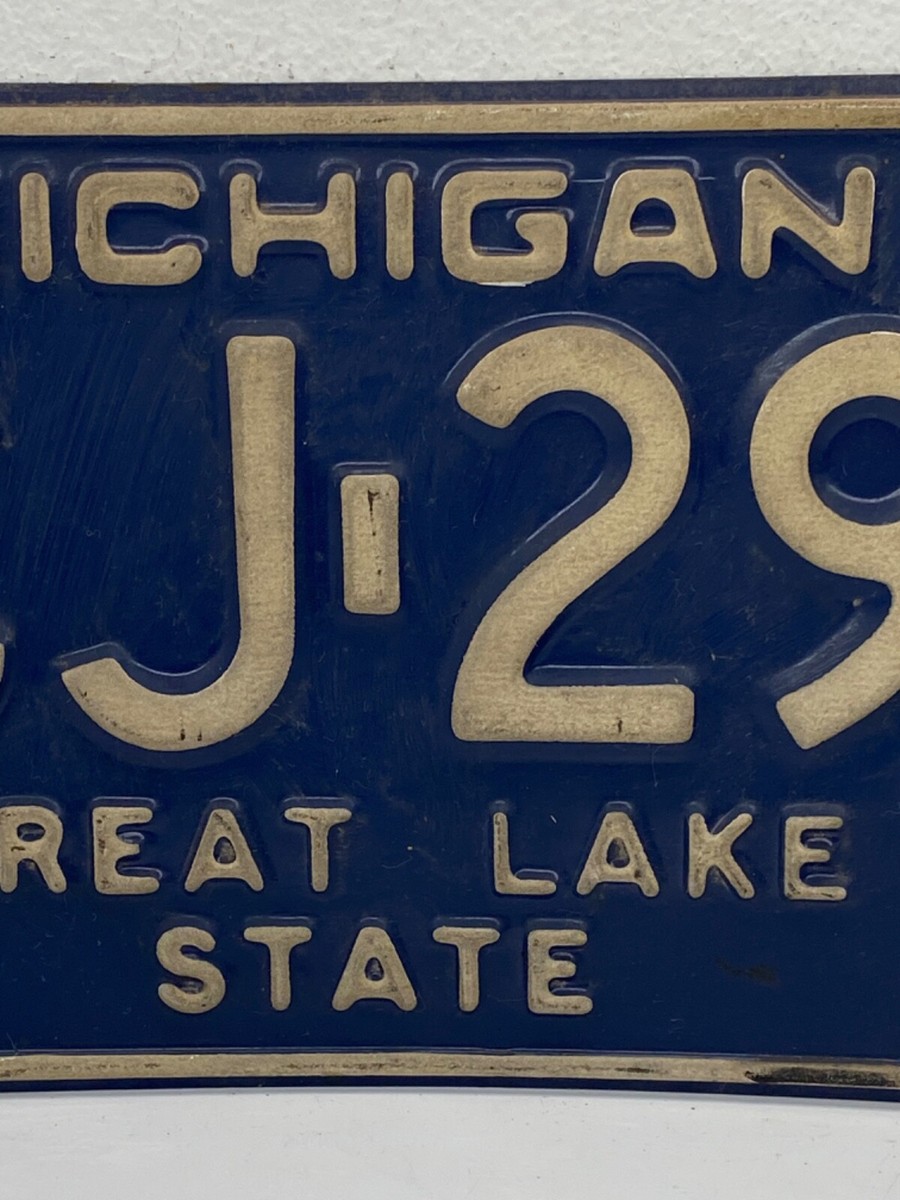 Vintage Michigan License Plate Great Lake State Blue # HCJ