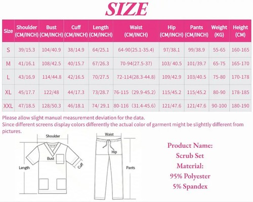 Scrubs Set Medical Uniforms Stretch Scrub Tops with Pocket Pants Nurse Workwear - 第 15/27 張圖片