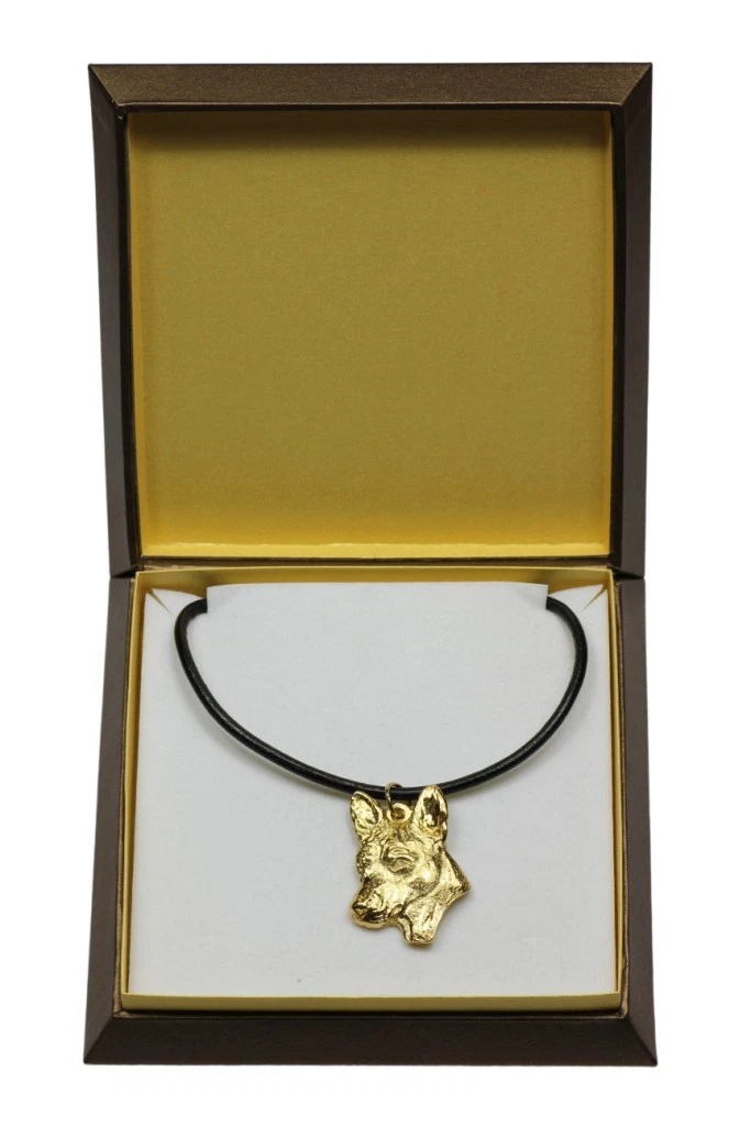 Basenji   gold plated necklace with dog, in box, Art Dog USA
