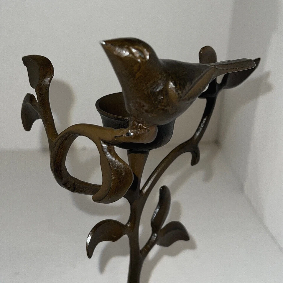 Bronze Metal Bird on Branches Sculpture Tea Light Votine Holder 11" 3 Legs - Image 2 of 4