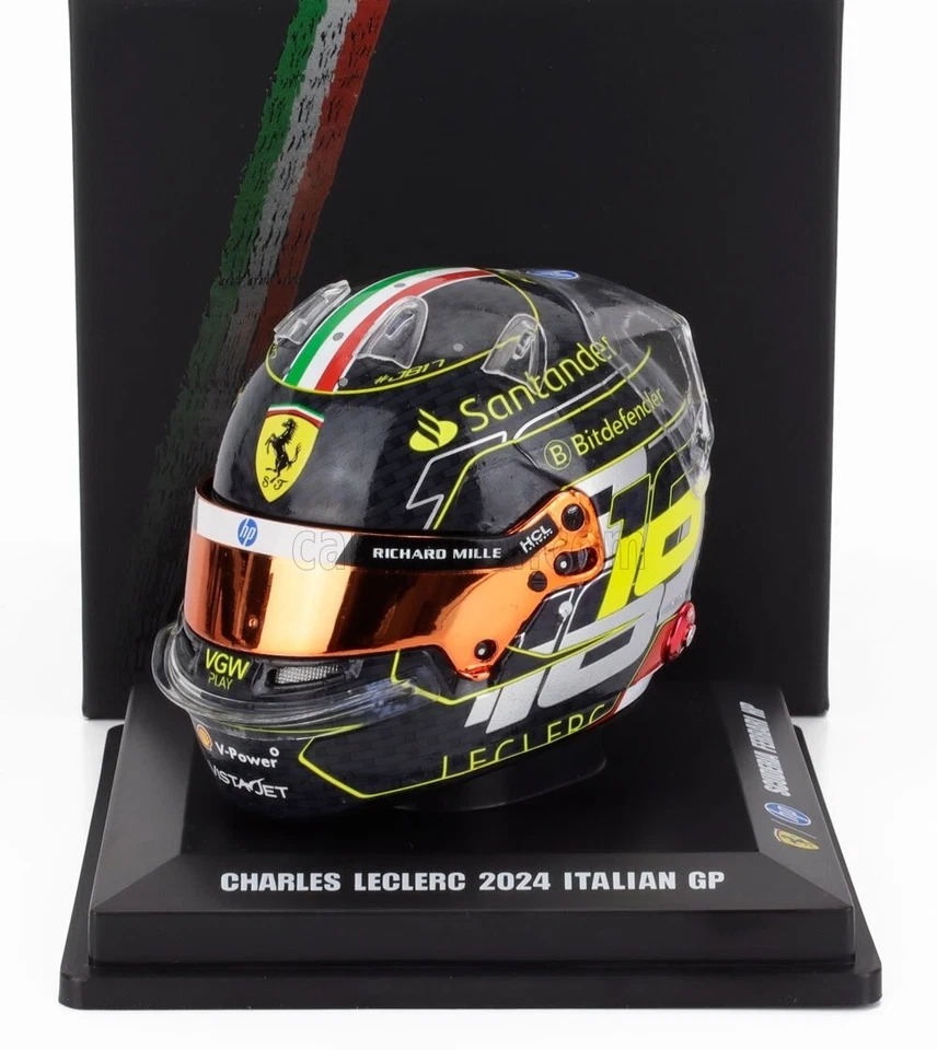MODELLINO CASCO F1 HELMET 1:5 LOOKSMART FERRARI LECLERC #16 WINNER MONZA GP 2024 - Immagine 2 di 4