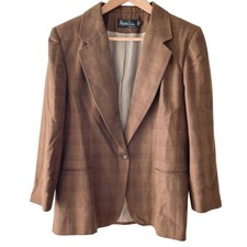 Maximilian Blazer Womens 12 Petite Brown Plaid Wool Blend Lined Made In Usa Nwt